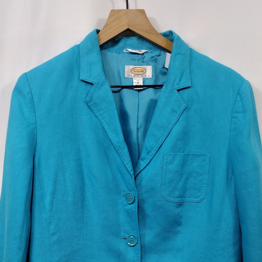 Talbots Irish Linen Blazer Women's 12 Blue Office Career Work Casual Retro Y2K - Picture 3 of 10